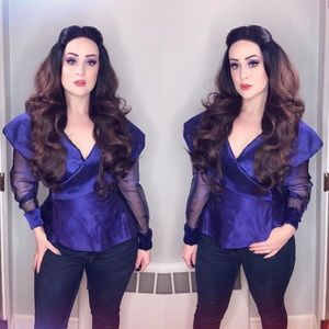 Gorgeous Violet Vintage Wrap Blouse Sheer Sleeves